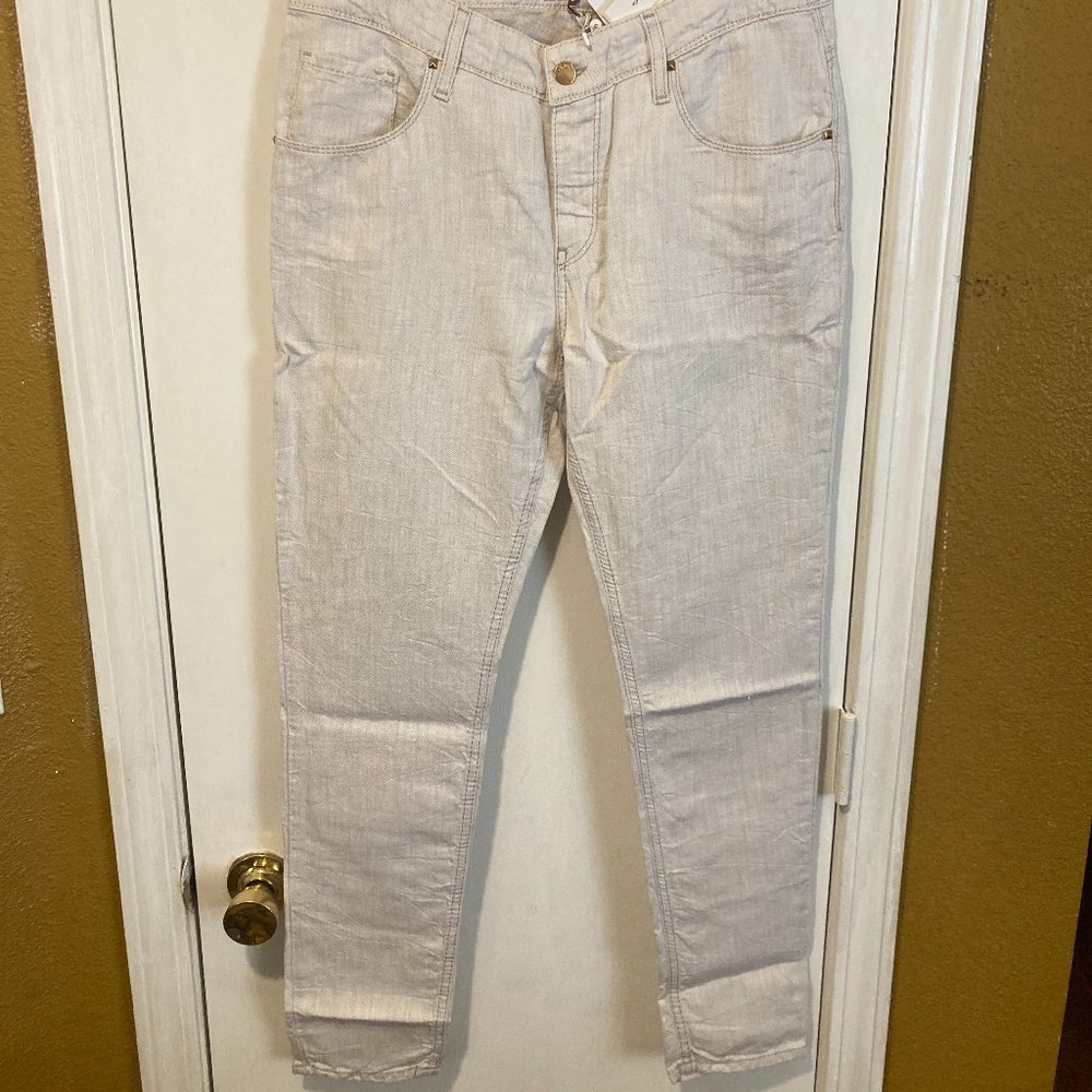 MET women's size 29 lightweight linen blend gold studded beige casual pants